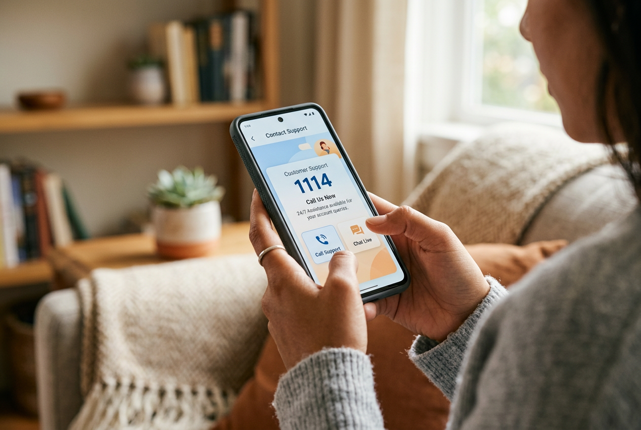 Smartphone displaying a support line for responsible gambling